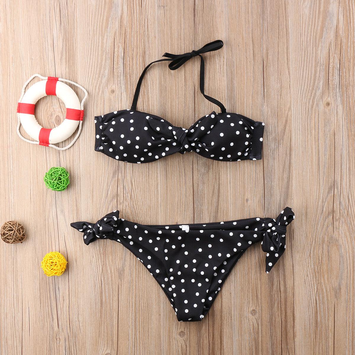 Conjunto de Bikini Elegante para Mujeres sin Tirantes con Estampado de Lunares