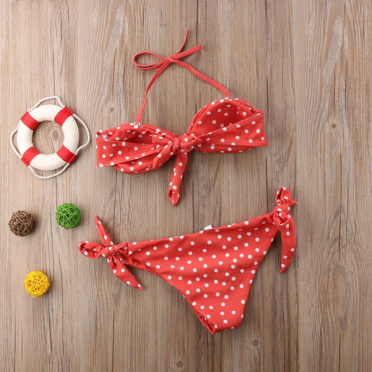Conjunto de Bikini Elegante para Mujeres sin Tirantes con Estampado de Lunares