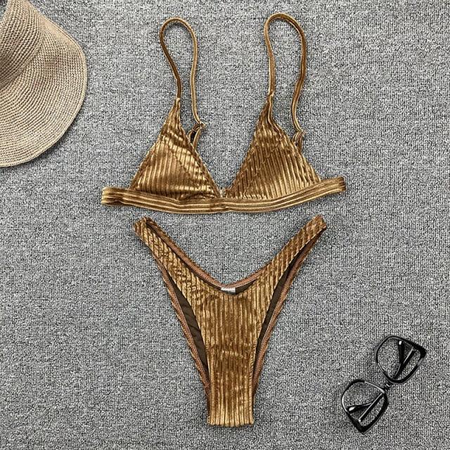 Chic Women's Ribbed Triangle Micro Bikini Set - Stylish Beachwear - Korvel