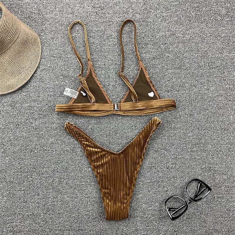 Chic Women's Ribbed Triangle Micro Bikini Set - Stylish Beachwear - Korvel