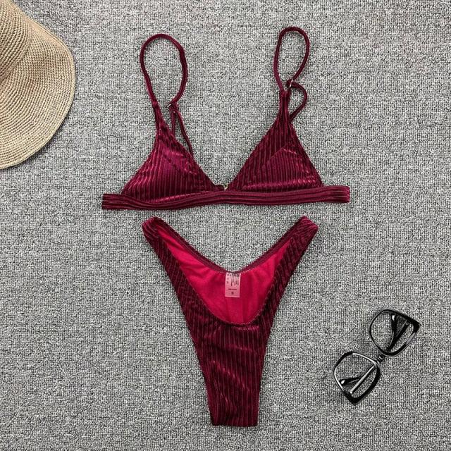 Chic Women's Ribbed Triangle Micro Bikini Set - Stylish Beachwear - Korvel