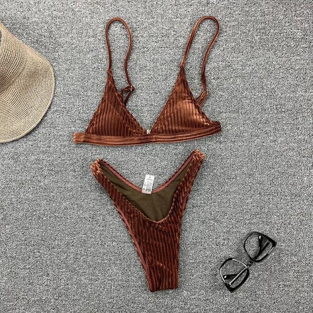 Chic Women's Ribbed Triangle Micro Bikini Set - Stylish Beachwear - Korvel