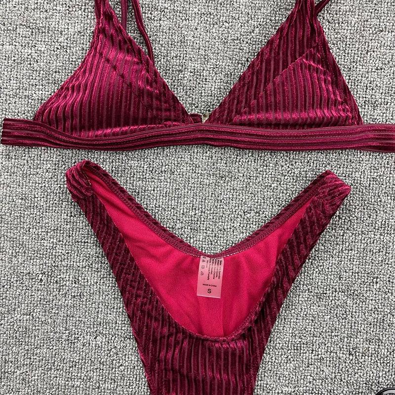 Chic Women's Ribbed Triangle Micro Bikini Set - Stylish Beachwear - Korvel