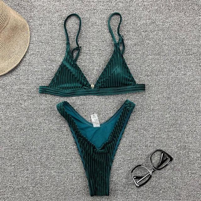 Chic Women's Ribbed Triangle Micro Bikini Set - Stylish Beachwear - Korvel