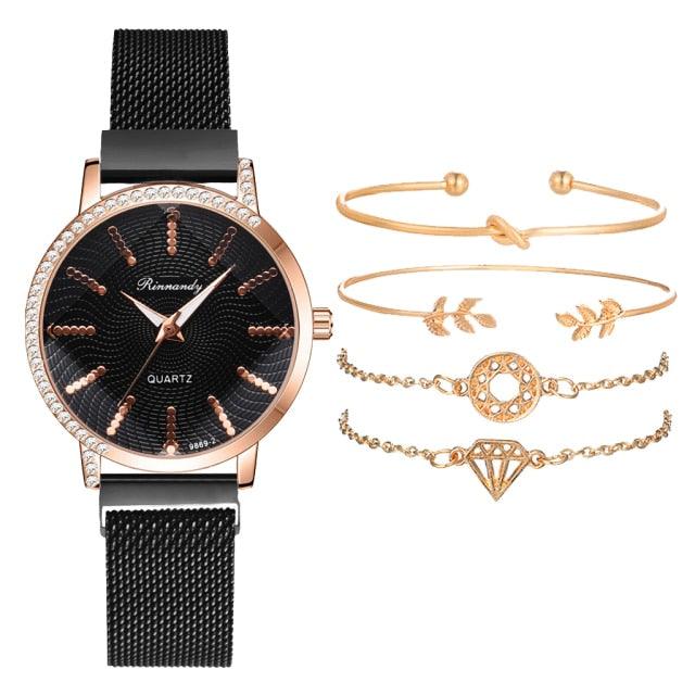 Montre à Quartz pour Femme en Or Rose de Luxe avec Cadran en Diamant