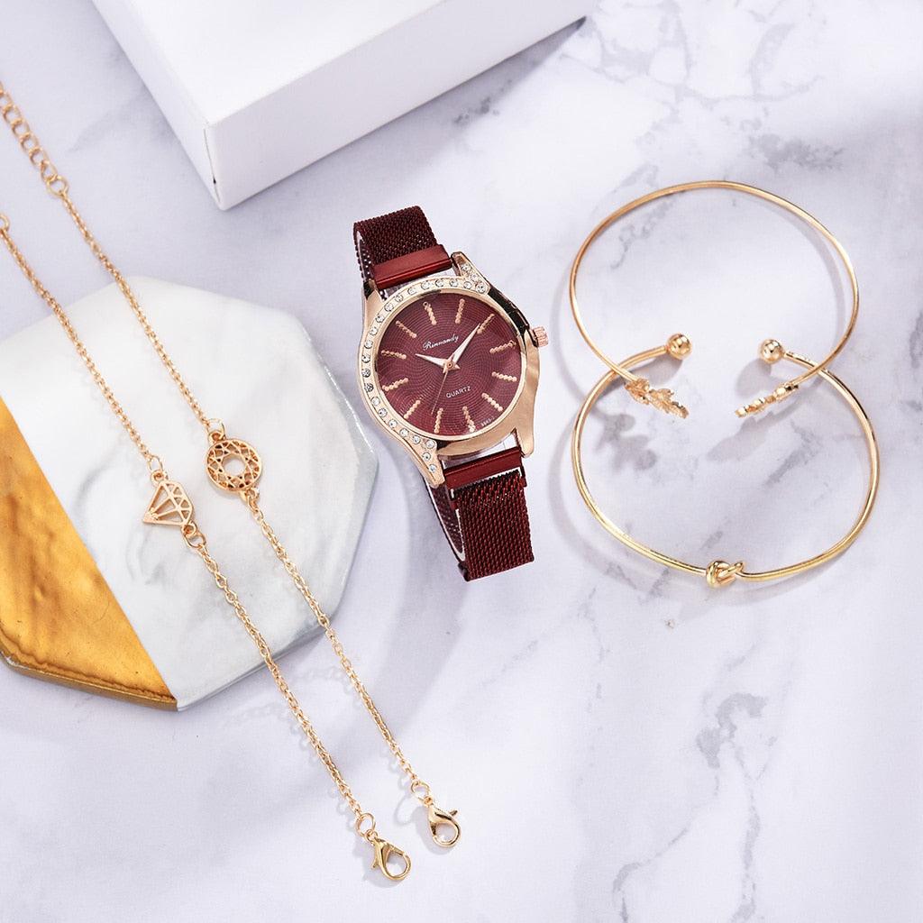 Montre à Quartz pour Femme en Or Rose de Luxe avec Cadran en Diamant