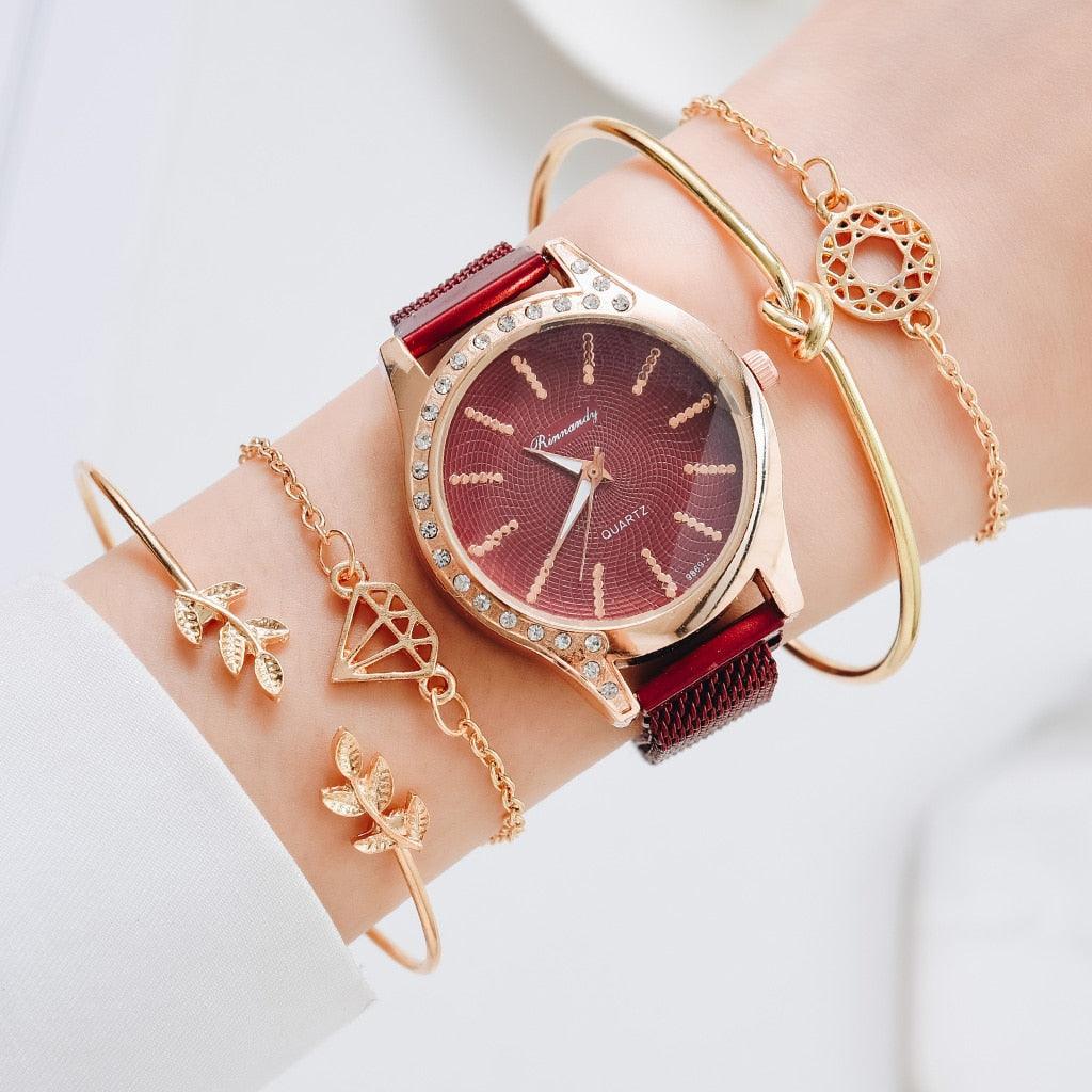 Montre à Quartz pour Femme en Or Rose de Luxe avec Cadran en Diamant