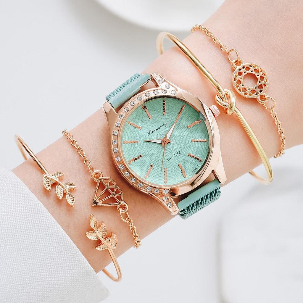 Montre à Quartz pour Femme en Or Rose de Luxe avec Cadran en Diamant
