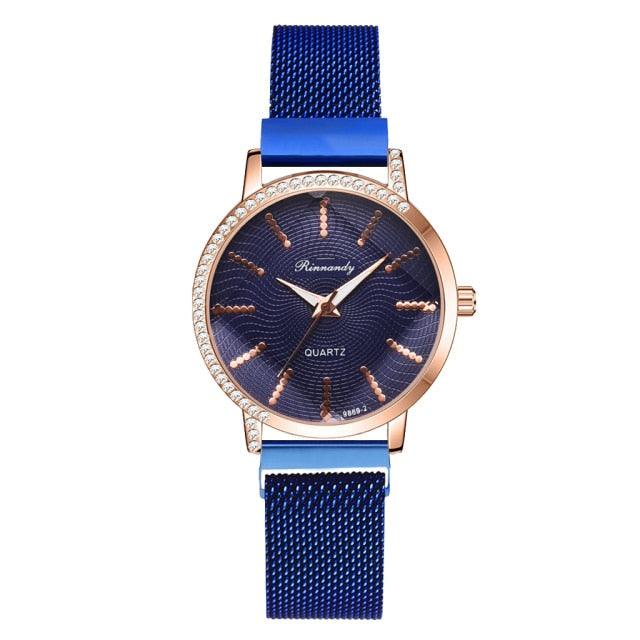 Montre à Quartz pour Femme en Or Rose de Luxe avec Cadran en Diamant