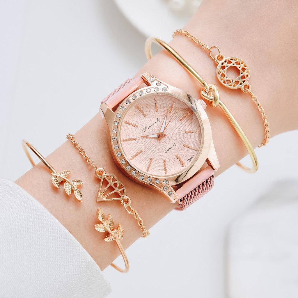Montre à Quartz pour Femme en Or Rose de Luxe avec Cadran en Diamant