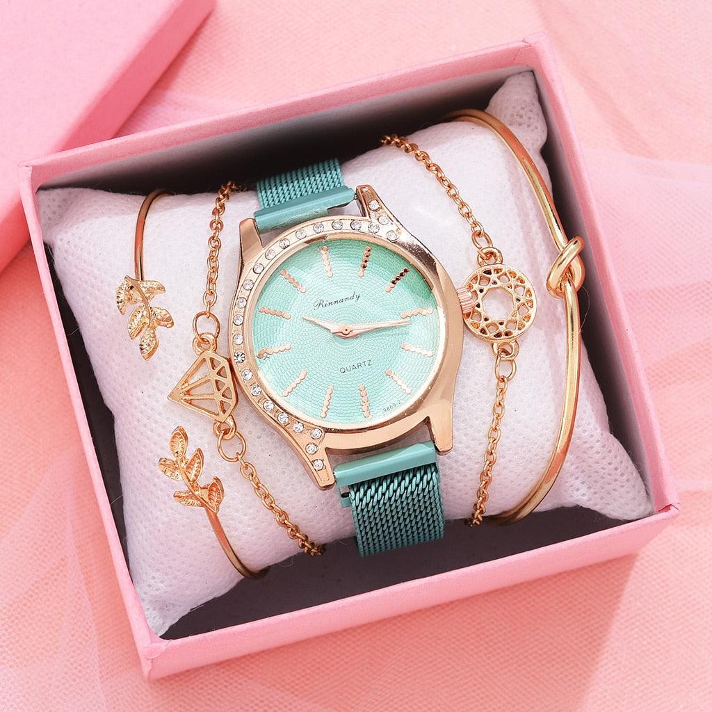 Montre à Quartz pour Femme en Or Rose de Luxe avec Cadran en Diamant