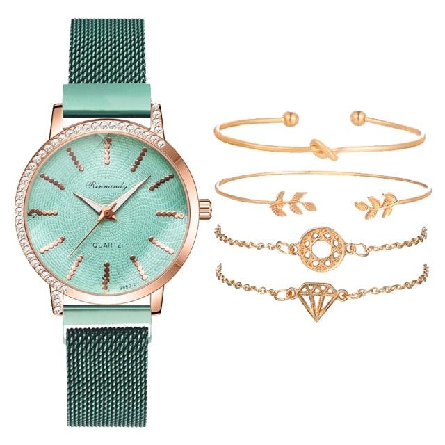 Montre à Quartz pour Femme en Or Rose de Luxe avec Cadran en Diamant