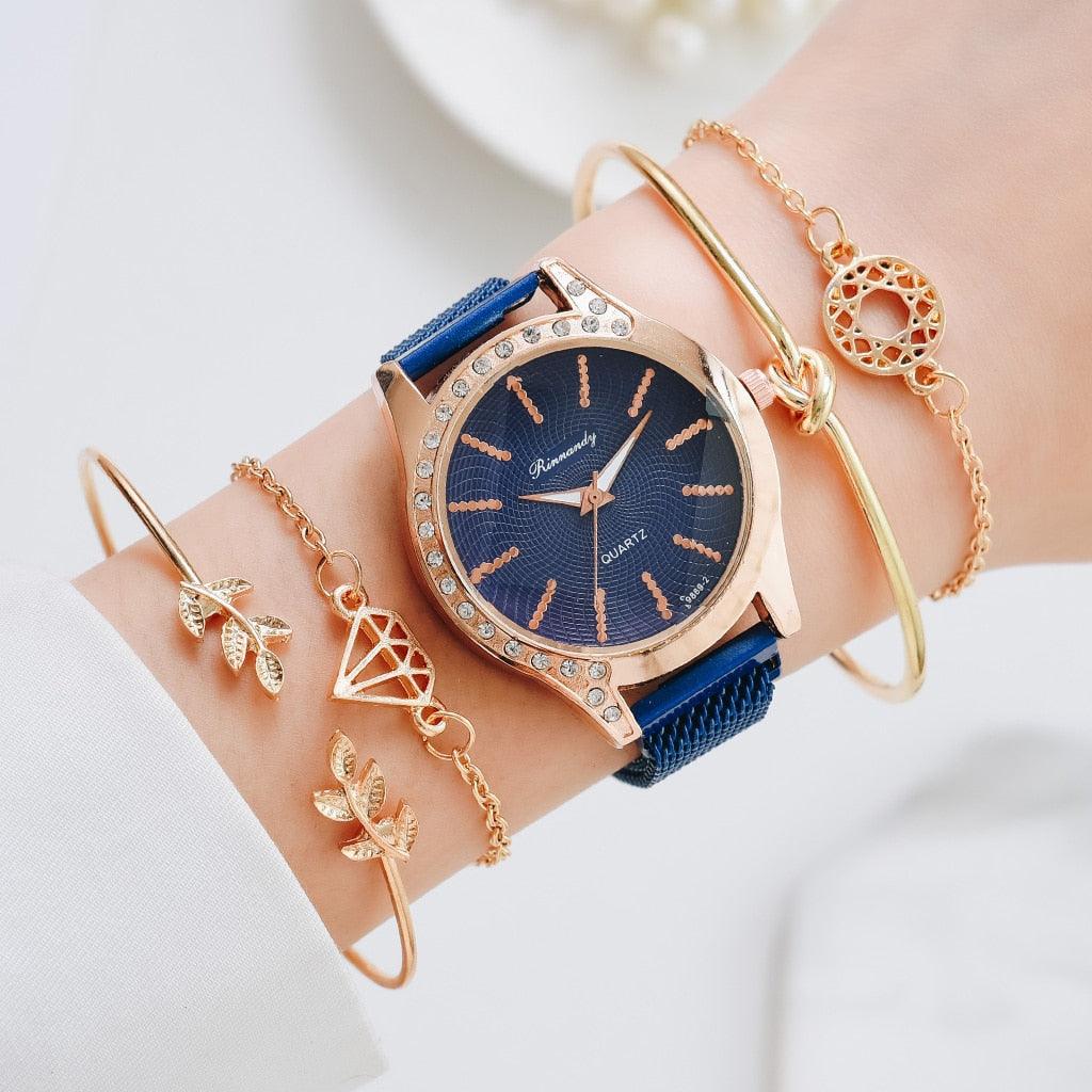 Montre à Quartz pour Femme en Or Rose de Luxe avec Cadran en Diamant