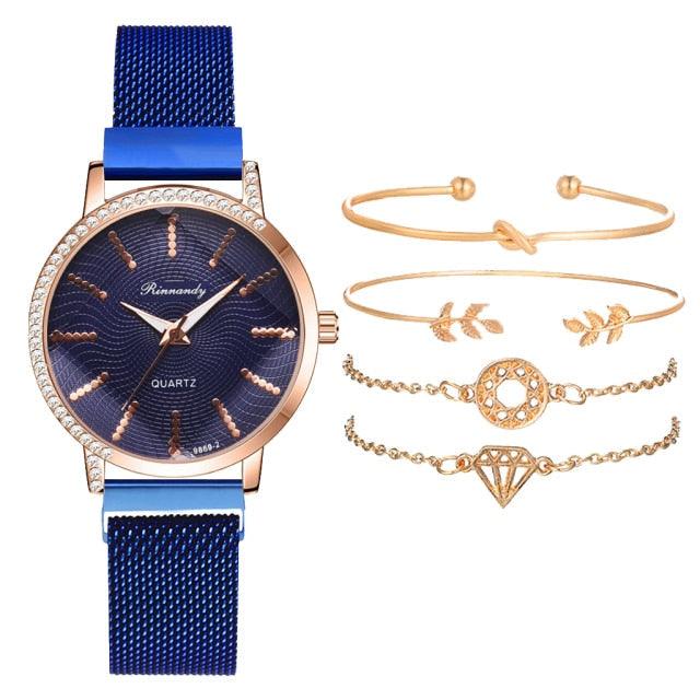 Montre à Quartz pour Femme en Or Rose de Luxe avec Cadran en Diamant