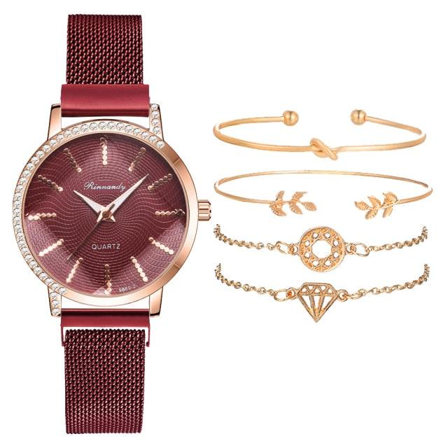 Montre à Quartz pour Femme en Or Rose de Luxe avec Cadran en Diamant