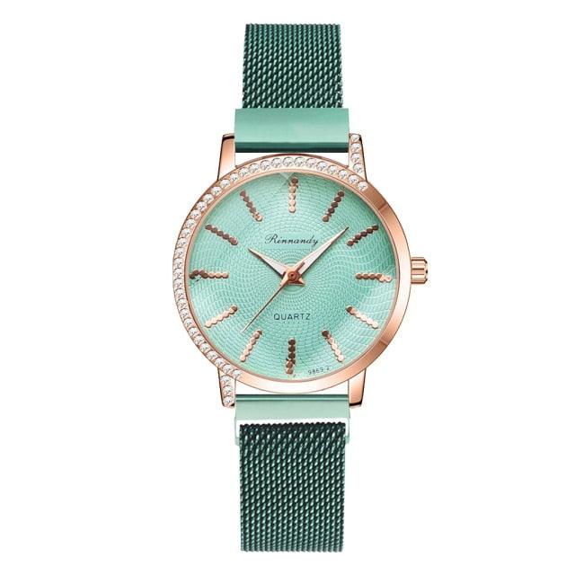 Montre à Quartz pour Femme en Or Rose de Luxe avec Cadran en Diamant