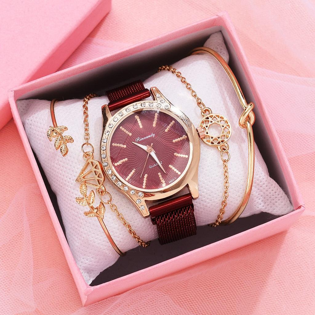 Montre à Quartz pour Femme en Or Rose de Luxe avec Cadran en Diamant