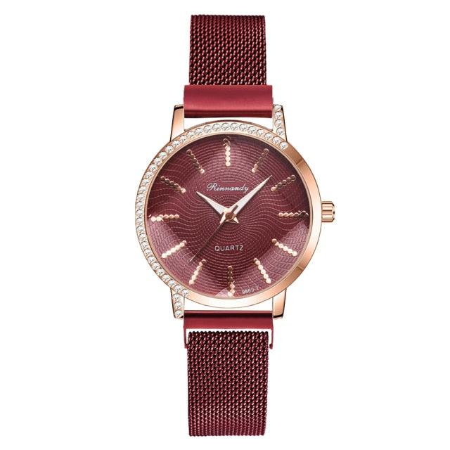Montre à Quartz pour Femme en Or Rose de Luxe avec Cadran en Diamant