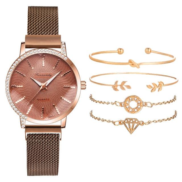 Montre à Quartz pour Femme en Or Rose de Luxe avec Cadran en Diamant