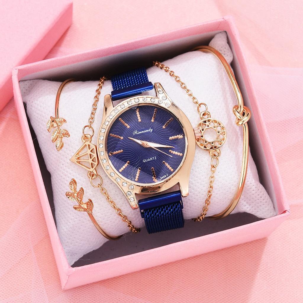 Montre à Quartz pour Femme en Or Rose de Luxe avec Cadran en Diamant