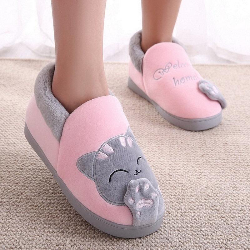 Women's Cozy Cat Print Winter Slippers