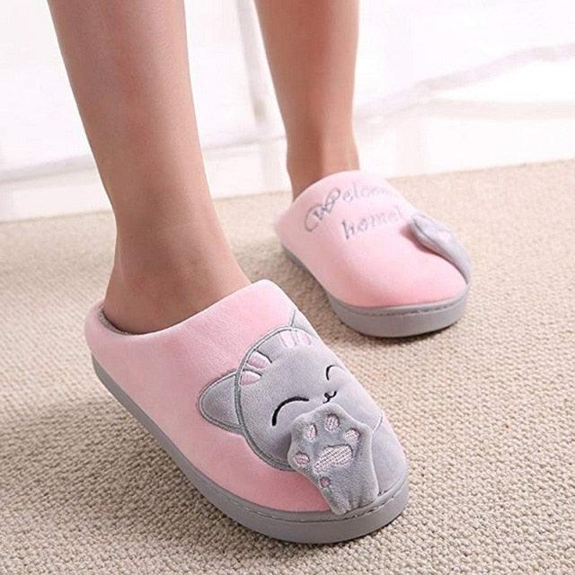 Women's Cozy Cat Print Winter Slippers