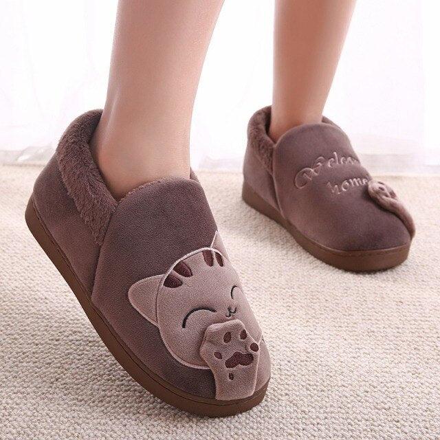 Women's Cozy Cat Print Winter Slippers