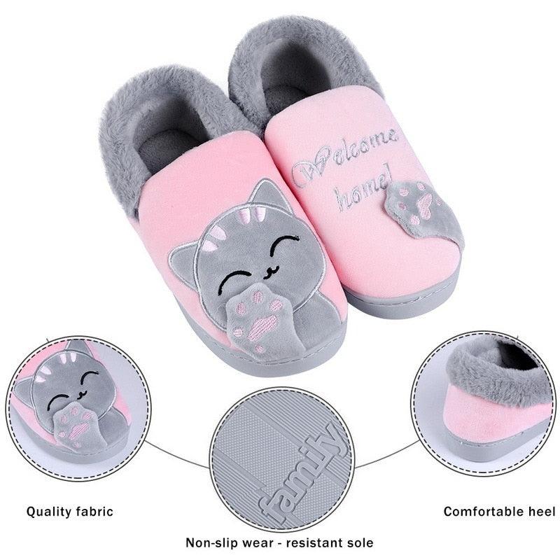 Women's Cozy Cat Print Winter Slippers
