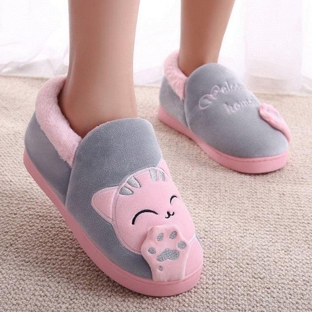 Women's Cozy Cat Print Winter Slippers