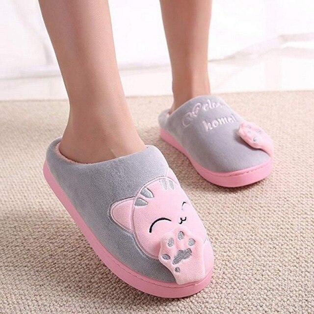 Women's Cozy Cat Print Winter Slippers