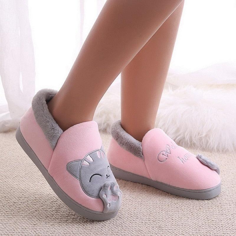 Women's Cozy Cat Print Winter Slippers