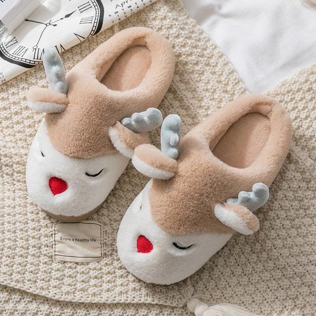 Chaussons d'hiver en élan pour femmes - Chaussures de maison douces et antidérapantes