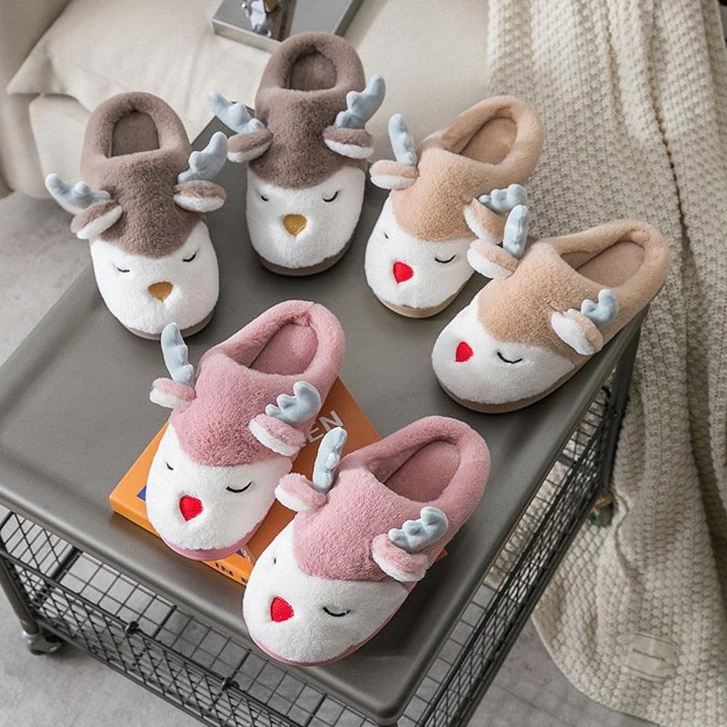 Chaussons d'hiver en élan pour femmes - Chaussures de maison douces et antidérapantes