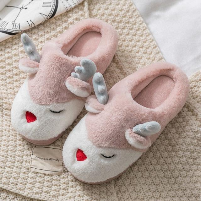 Chaussons d'hiver en élan pour femmes - Chaussures de maison douces et antidérapantes