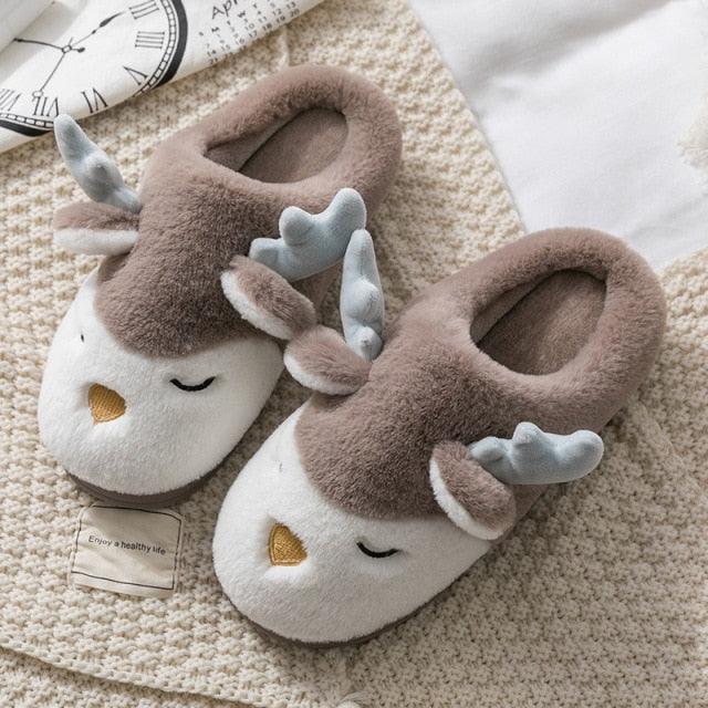 Chaussons d'hiver en élan pour femmes - Chaussures de maison douces et antidérapantes