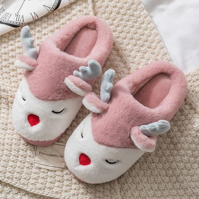 Chaussons d'hiver en élan pour femmes - Chaussures de maison douces et antidérapantes