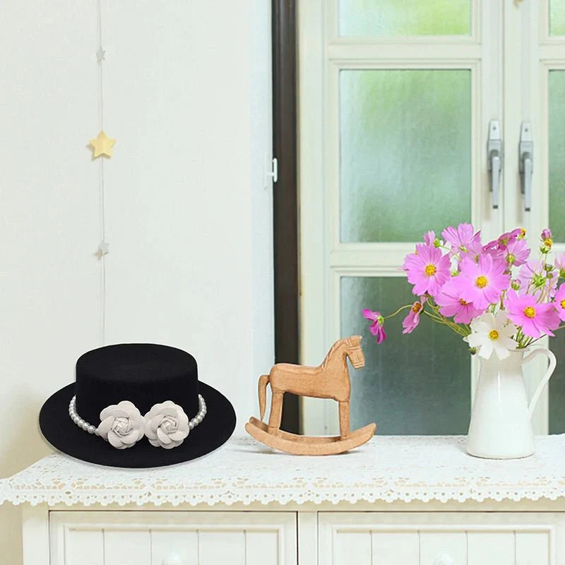 Chapeau de paille en laine décoré de fleurs en perles pour femmes - Style fedora classique