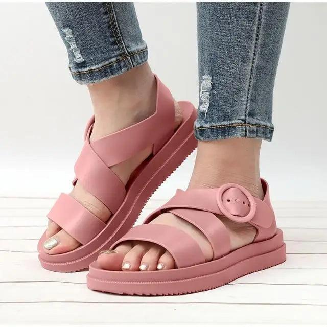 Sandales à boucle noires pour femmes - Confort élégant pour l'été