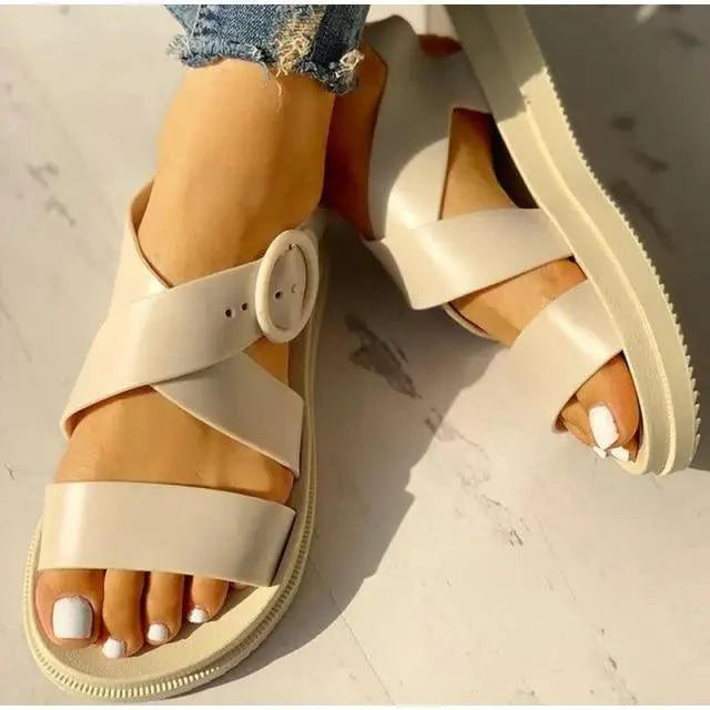 Sandales à boucle noires pour femmes - Confort élégant pour l'été