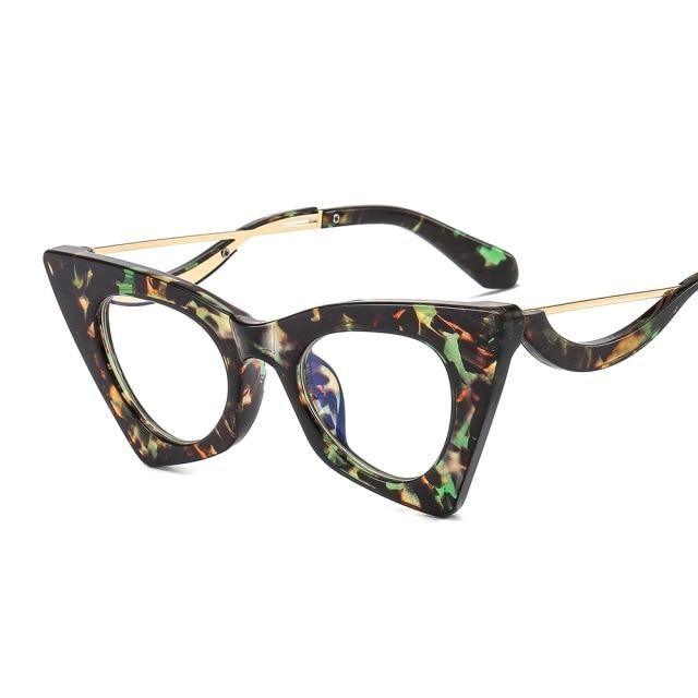 Elegantes montura de gafas de ojo de gato para mujeres con lentes transparentes