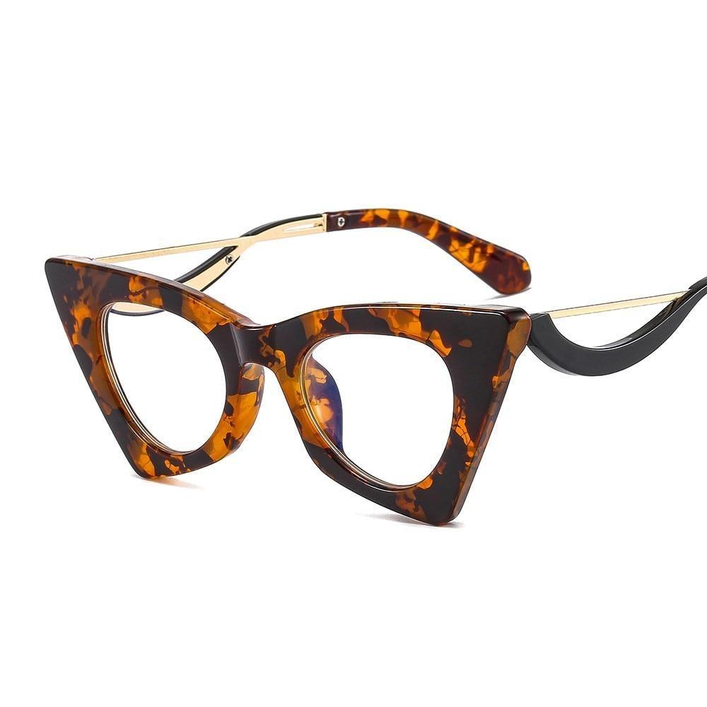 Elegantes montura de gafas de ojo de gato para mujeres con lentes transparentes