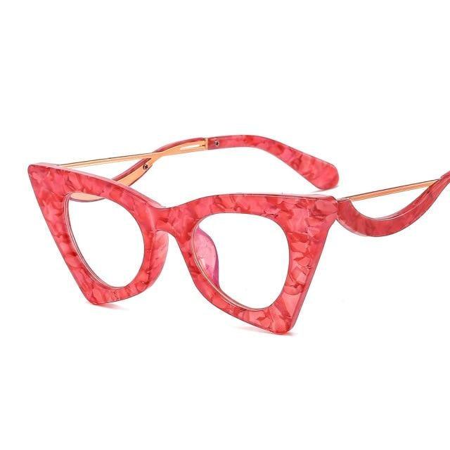 Elegantes montura de gafas de ojo de gato para mujeres con lentes transparentes