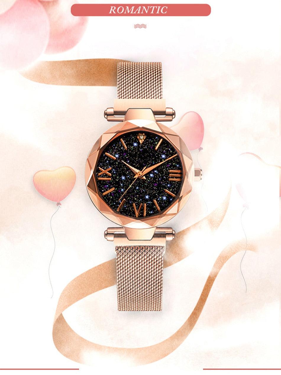 Montre à Quartz Étoile du Ciel en Or Rose pour Femmes