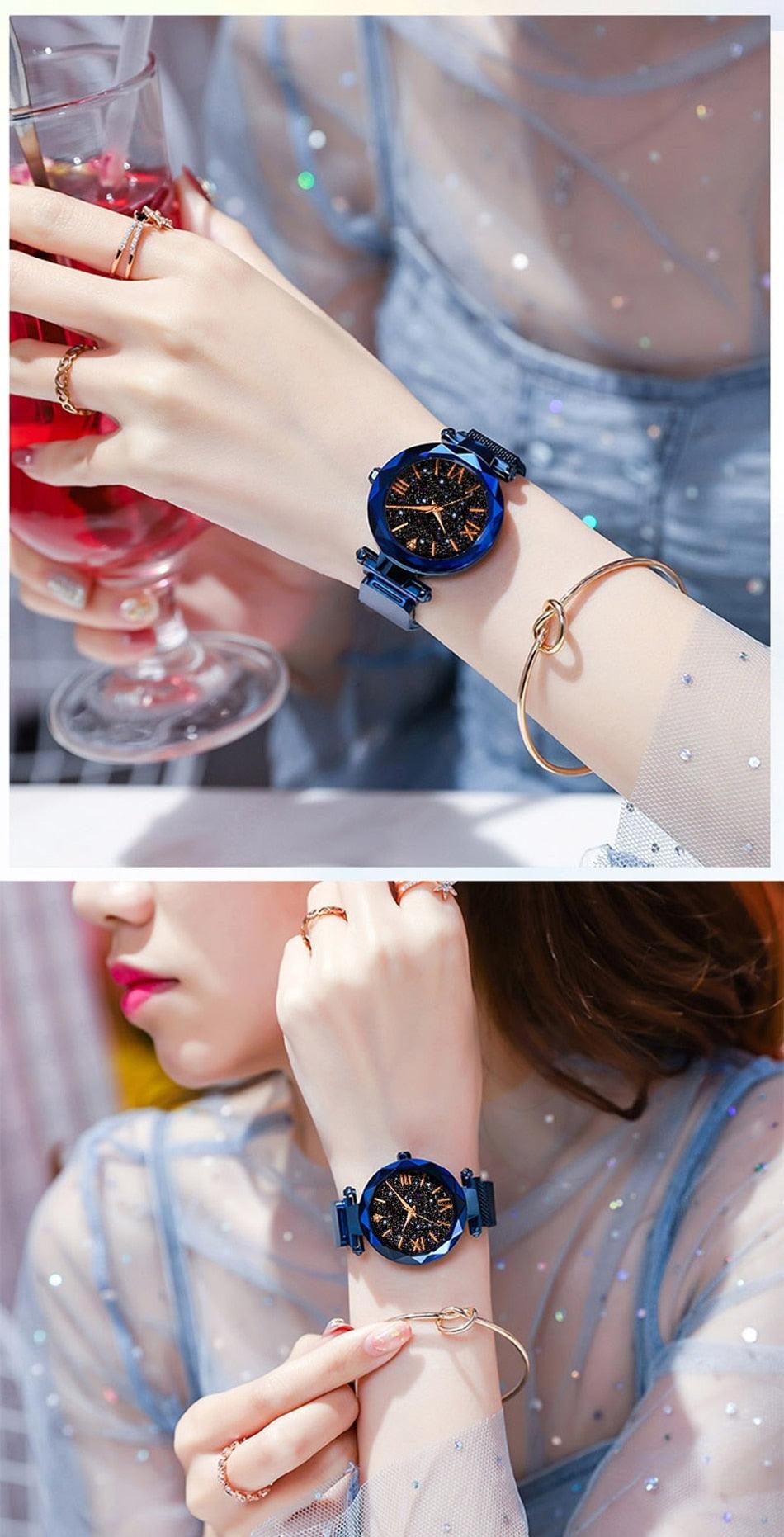Montre à Quartz Étoile du Ciel en Or Rose pour Femmes