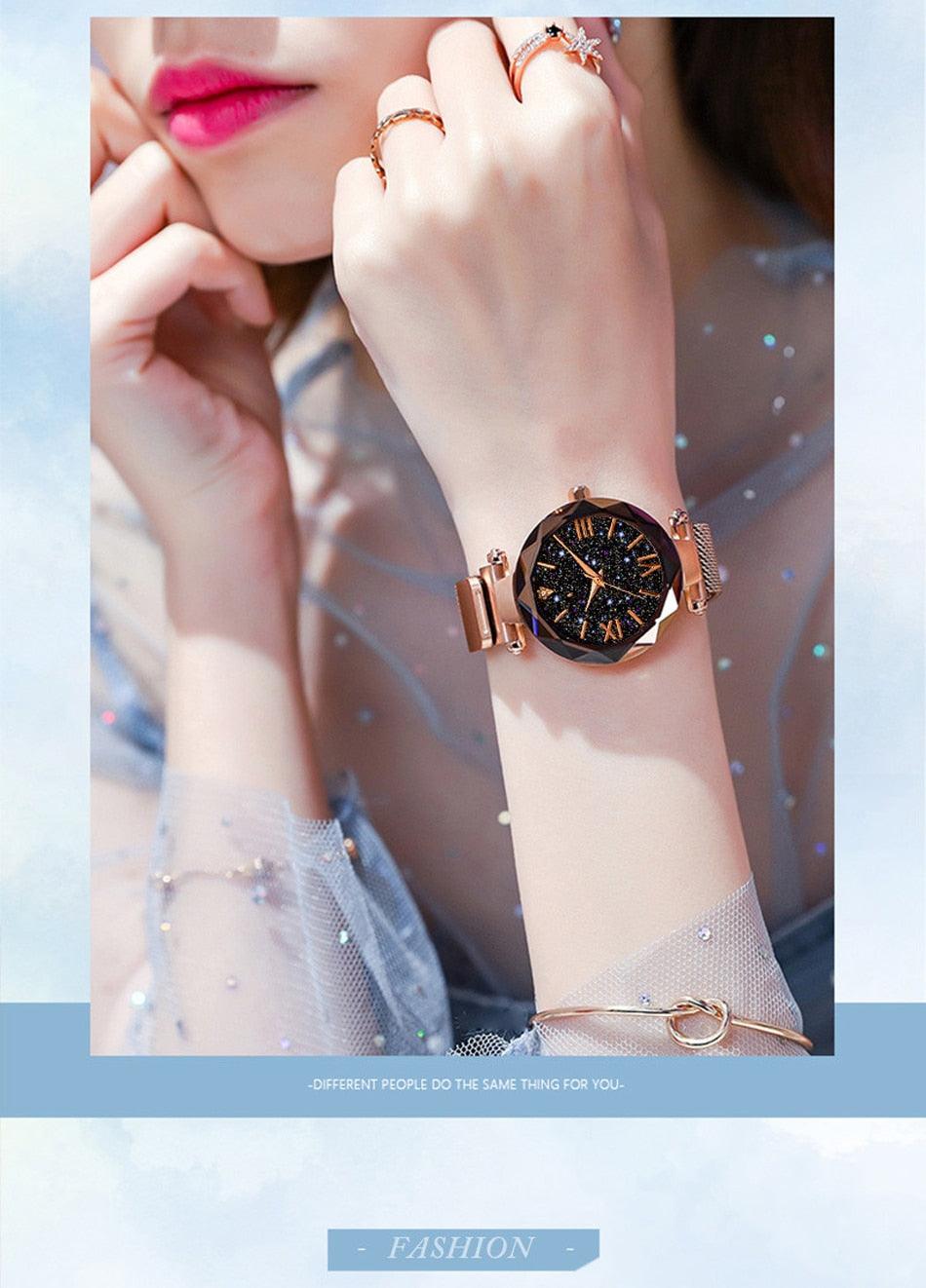 Montre à Quartz Étoile du Ciel en Or Rose pour Femmes