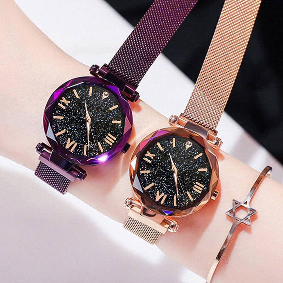 Montre à Quartz Étoile du Ciel en Or Rose pour Femmes