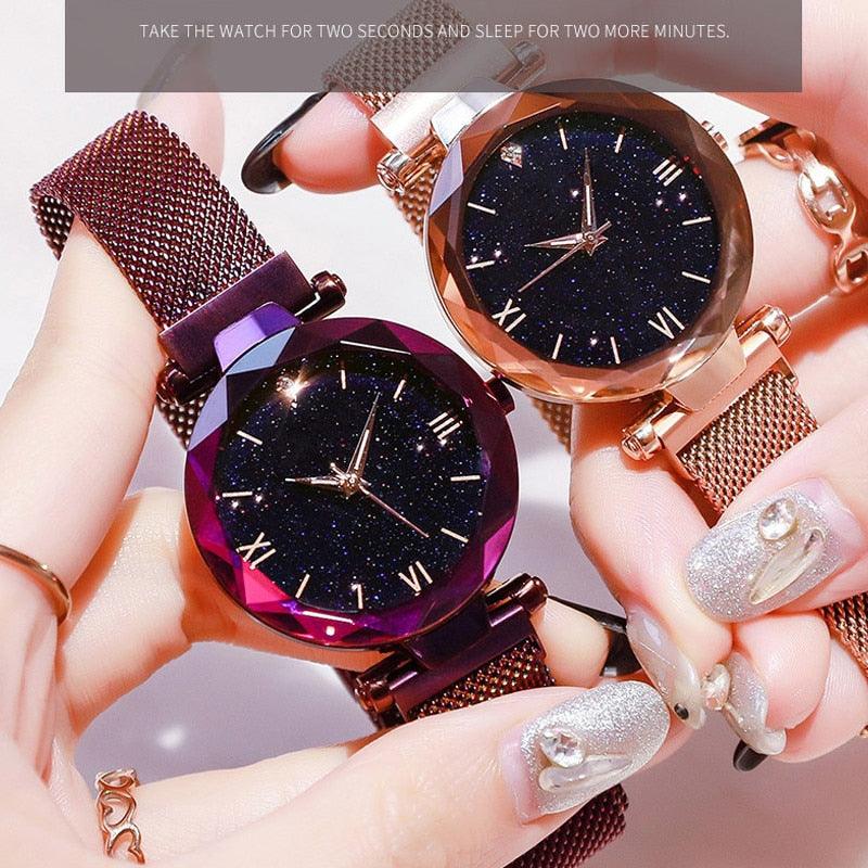 Montre à Quartz Étoile du Ciel en Or Rose pour Femmes