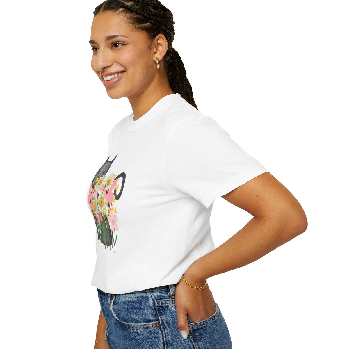 T-shirt floral pour femmes avec chat