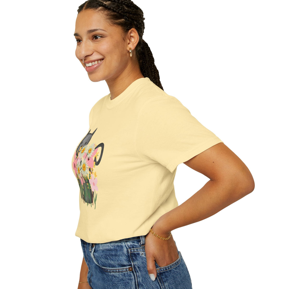 T-shirt floral pour femmes avec chat