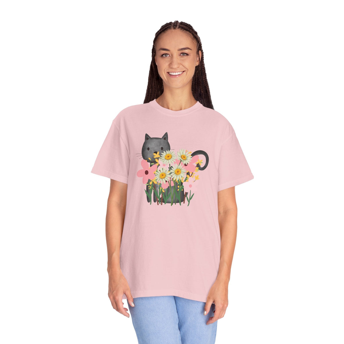 T-shirt floral pour femmes avec chat